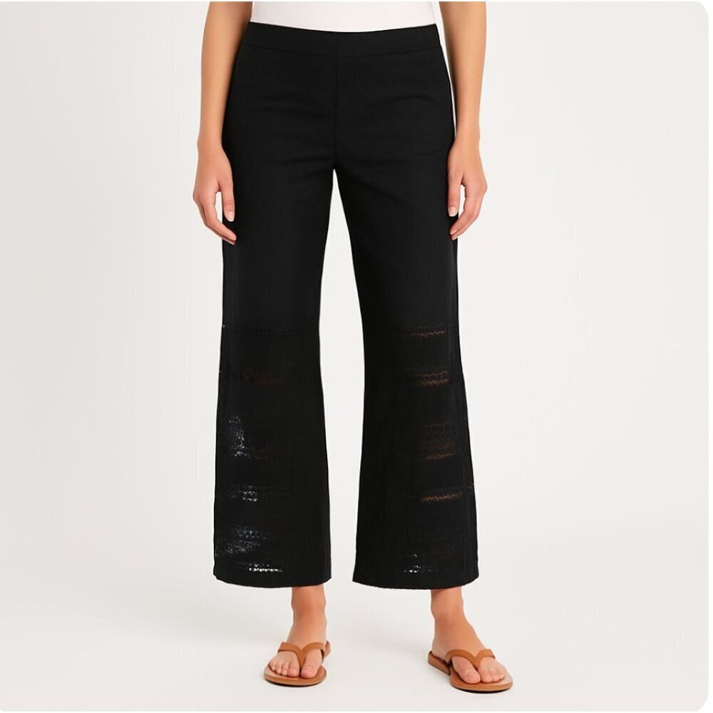 XCVI womens black wide leg pants crochet detail size XL Pull on Mind Set